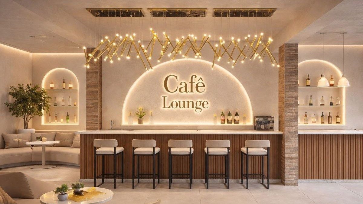 Café Lounge : plafond décoratif et niches lumineuses
